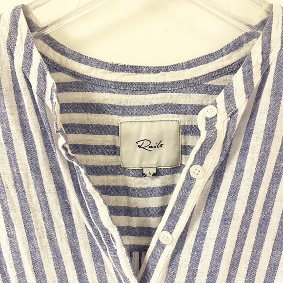 Rails Angelina Striped Tunic Tiered Mini Dress Linen Blend Smocked Waist Popover - Picture 5 of 10